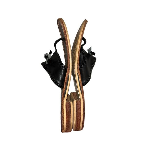 Jack Rogers Adeline Black Whipstitched Leather Bow Flat Sandals Women's‎ size 7M - Picture 6 of 8
